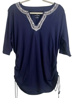 Lands' End Rashguard Navy Tankini swim  Embroidered cinch side beach pool summer
